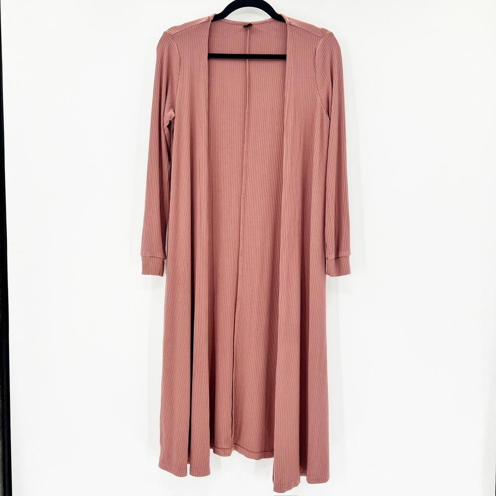 SHEIN Duster Cardigan Women S Pink Ribbed Knit Open Front Longline P13